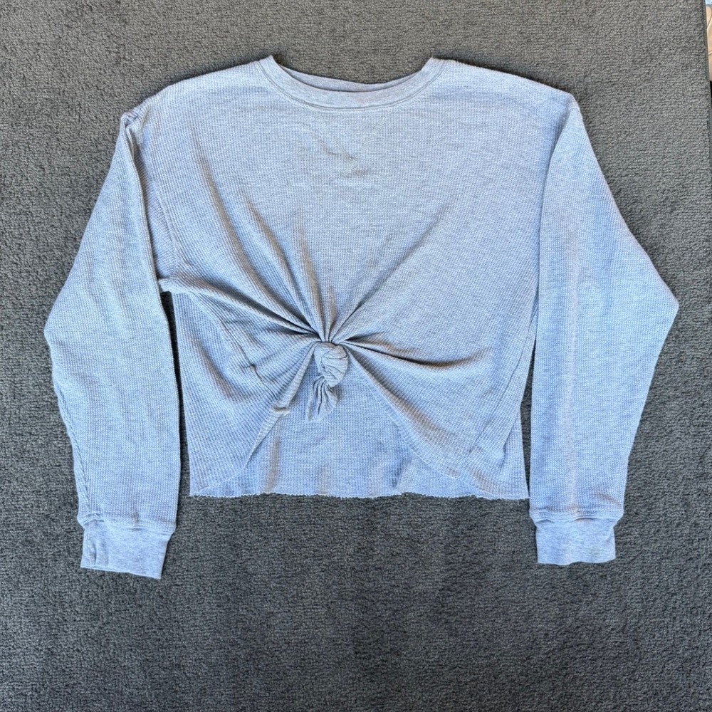 John‎ Galt Brandy Melville Grey Waffle Knit Knot Front Cropped Thermal Top OS